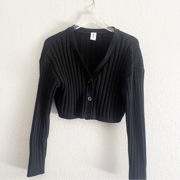 ABOUND Long Sleeve Ribbed Cropped Cardigan Black Size Large - Picture 2 of 10